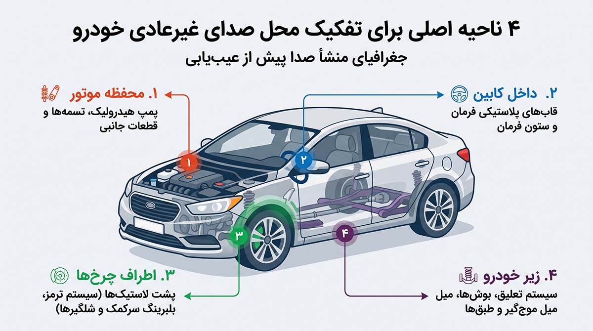 نمای 4 ناحیه خودرو برای تفکیک محل جغرافیایی صدا