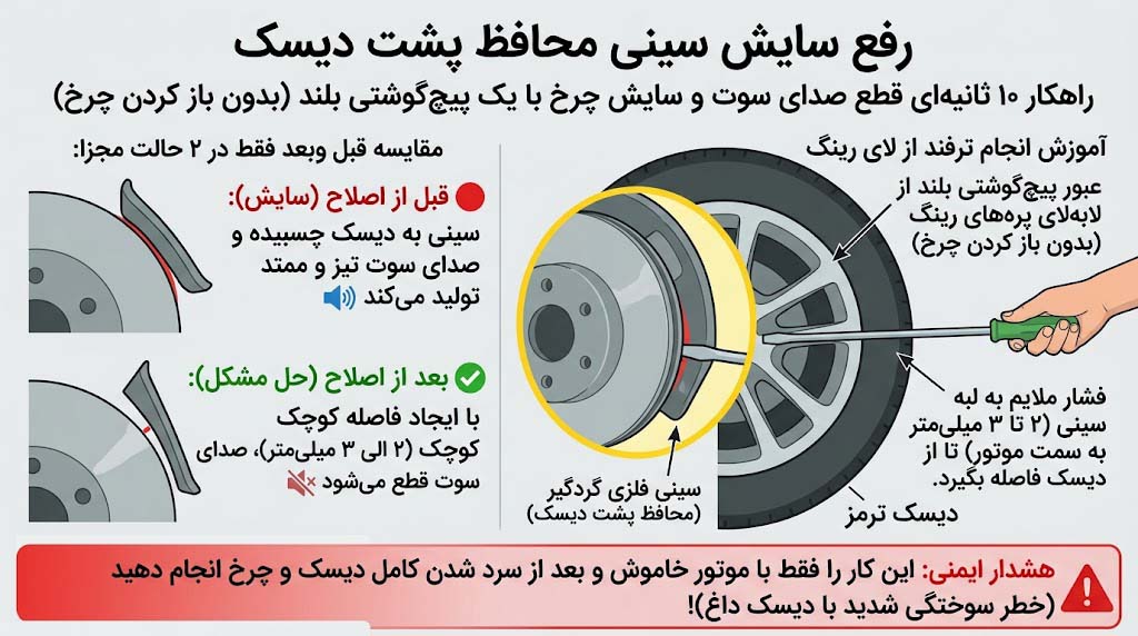 سینی فلزی نازک (گردگیر محافظ) در پشت دیسک ترمز