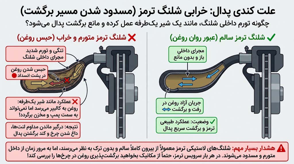 محل قرارگیری فنر برگرداننده پدال ترمز و پین لولایی روی اهرم پدال در زیر داشبورد خودرو