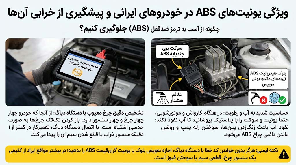 بلوک هیدرولیک و سوکت برق یونیت ABS در زیر کاپوت