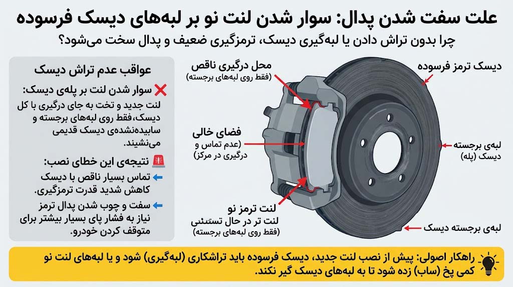 سوار شدن لنت تخت جدید روی لبه‌های برجسته‌ دیسک فرسوده