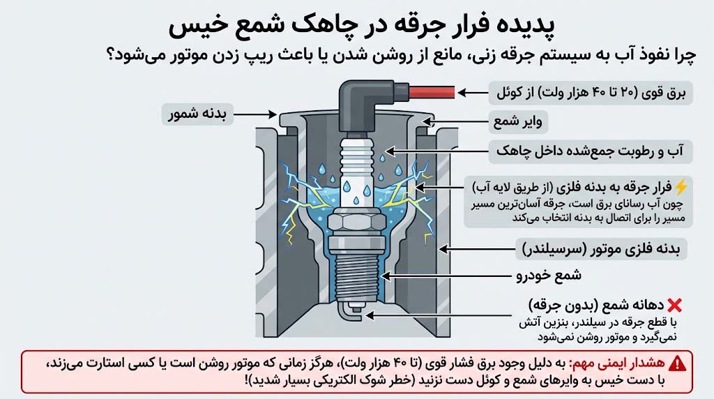 فرار جرقه در چاهک شمع خیس